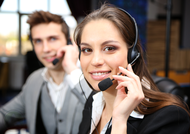 smiling call center workers
