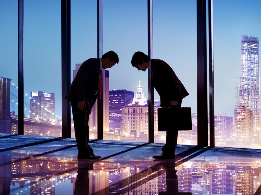 Japanese call center managers bowing