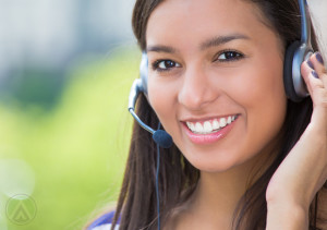 Smiling multilingual call center agent