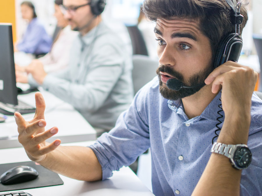 customer customer agent in call center explaining to consumer