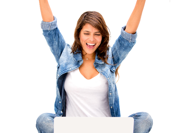 happy-female-customer-looking-at-laptop