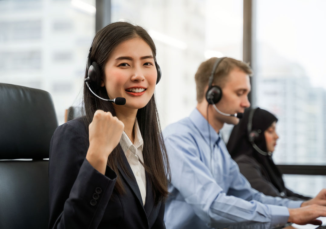 motivated customer service working in call center