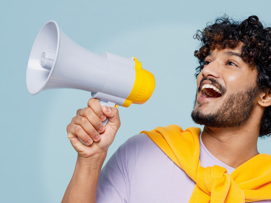 voice of the customer depiction consumer speaking with bullhorn megaphone