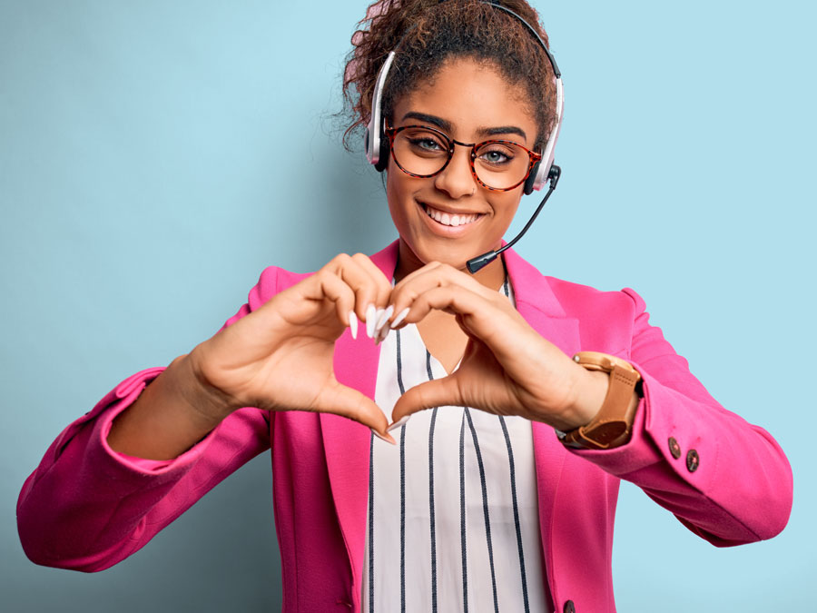 customer service language depiction call center agent heart gesture improved brand reputation credibility