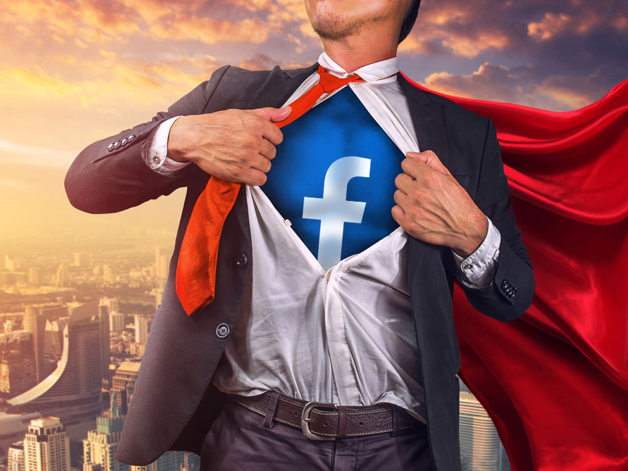 superhero ripping open business suit facebook social media logo digital marketing customer service