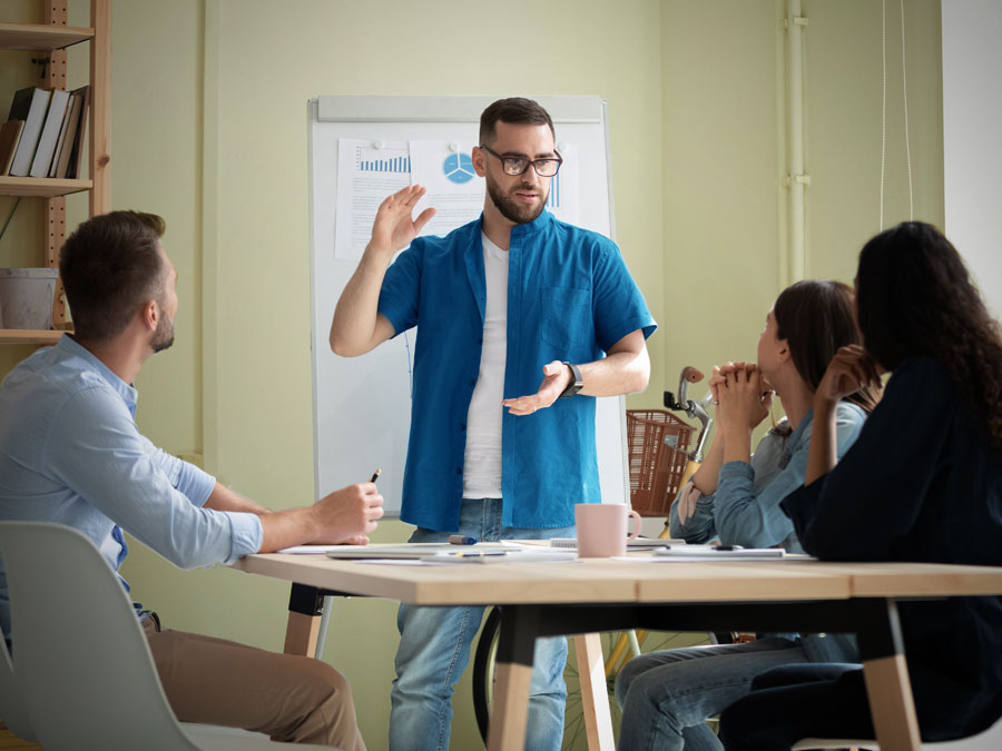 trainer conducting workshop for employees