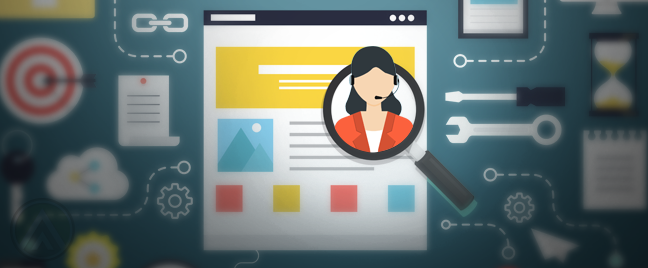 seo-graphic-design-magnifying-lens-on-monitor-showing-female-customer-service-call-center-representative