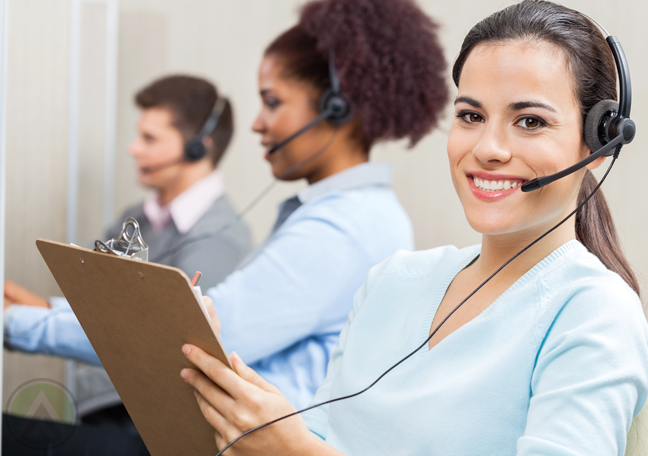 smiling-brunette-customer-service-agent-holding-clipboard