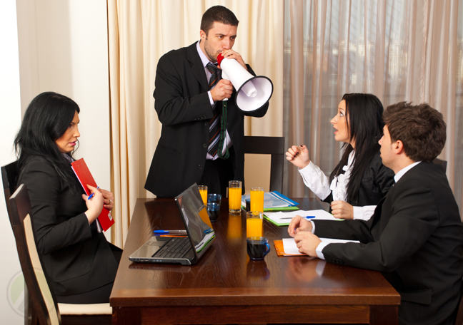 business meeting with bullhorn