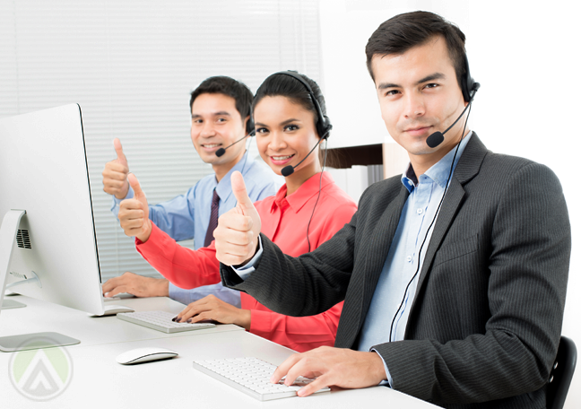 Filipino call center team giving thumbs up