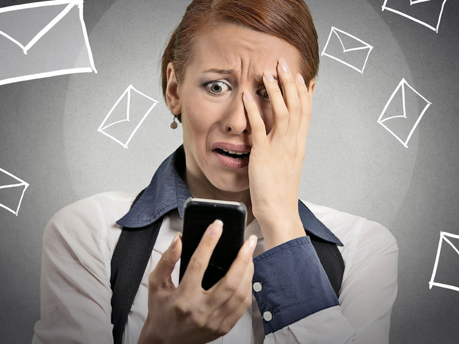 great customer service emails depiction mortified customer reading email on phone