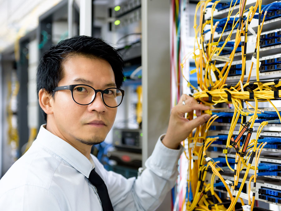 IT manager working in the data center