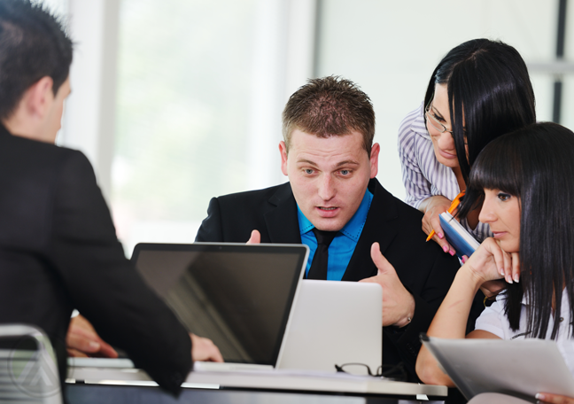 businessman in meeting with team