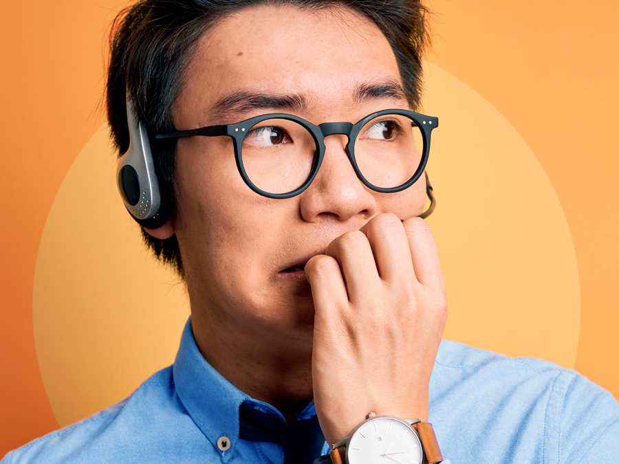 concerned scared call center agent biting nails