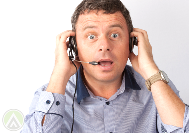 customer support agent with awkard facial expression
