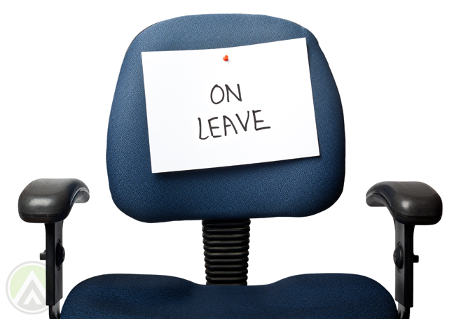empty office chair paper note On Leave empty office chair paper note On Leave