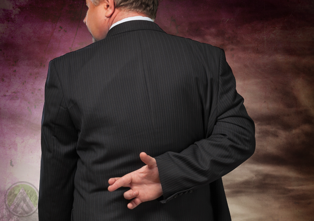 businessman crossed fingers in back
