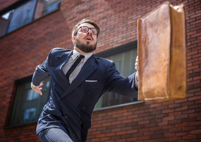 panic running worried businessman