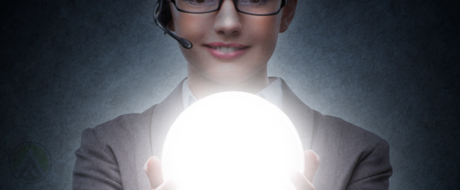 call center agent holding glowing orb in the dark