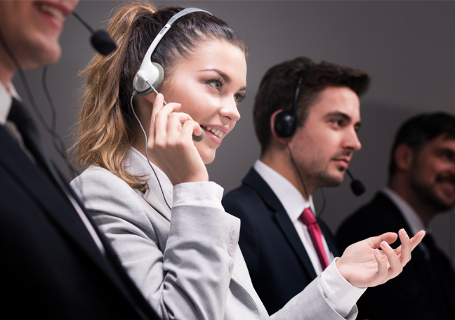 female call center agent attending to customer on phone 