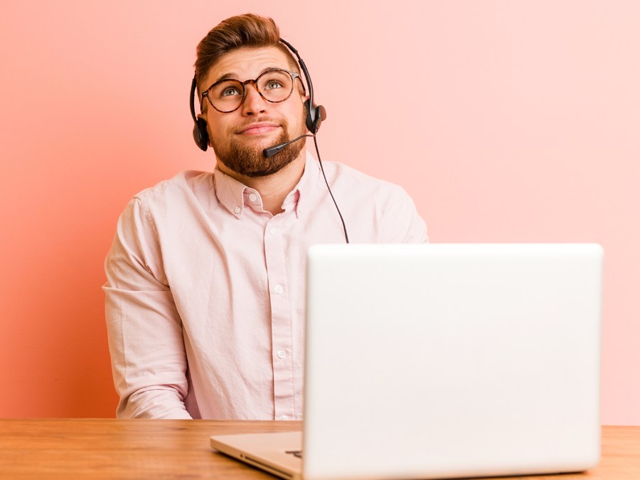 hopeful call center agent in orange