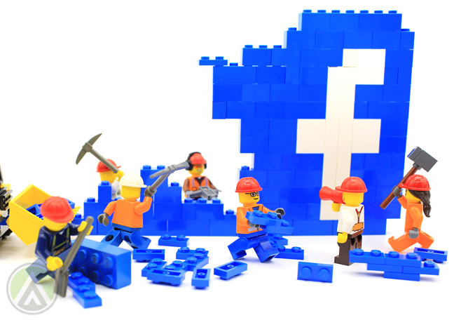 lego construction minifigs dismantling facebook logo