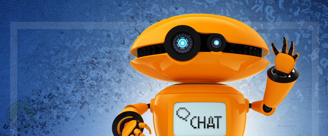 orange robot with screen belly text saying chat