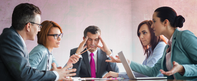 serious business team face down in meeting