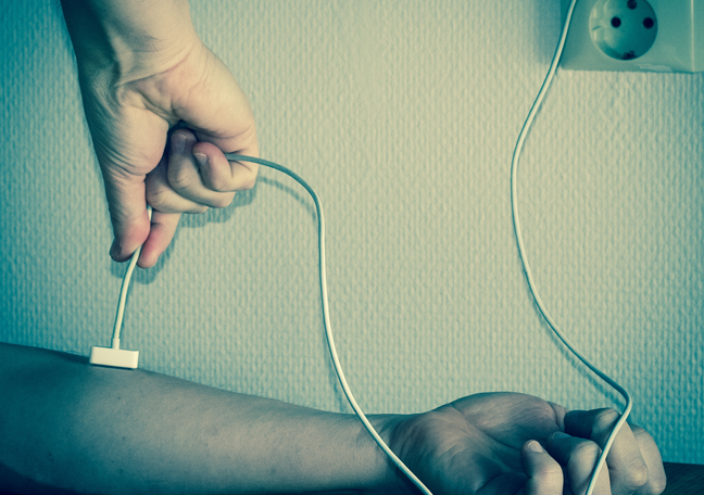 human arm plugged data cable