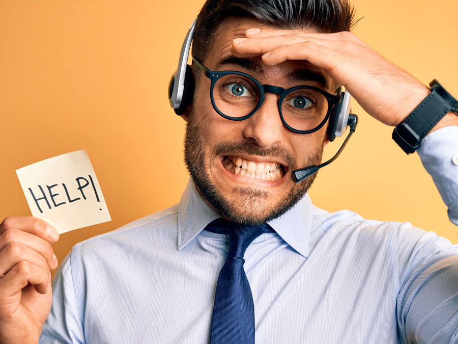 worried call center agent in need of providing personalized customer service