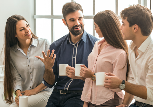 young coworkers having coffee