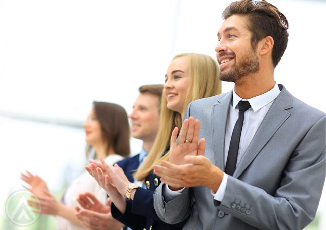 business team applauding off panel