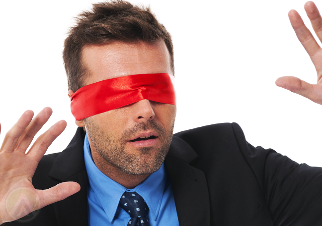 ecommerce fraud businessman with red blindfold