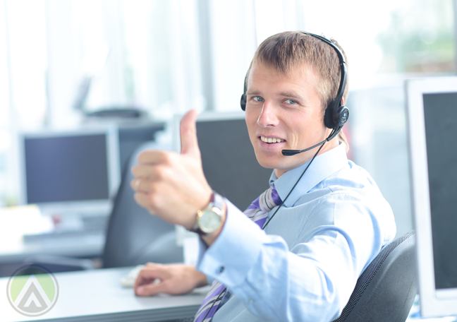 call center agent giving thumbs up