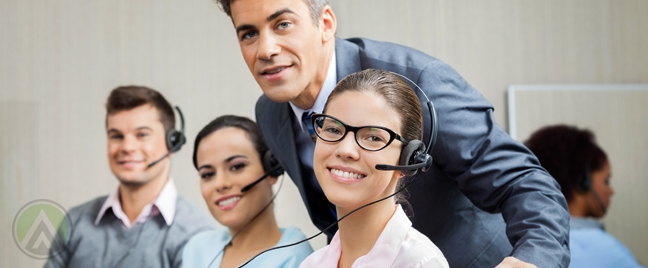 call center team with manager at work