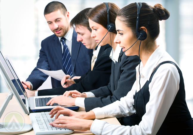 customer service team at work with call center leader