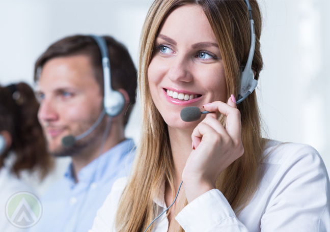 smiling call center agent at work