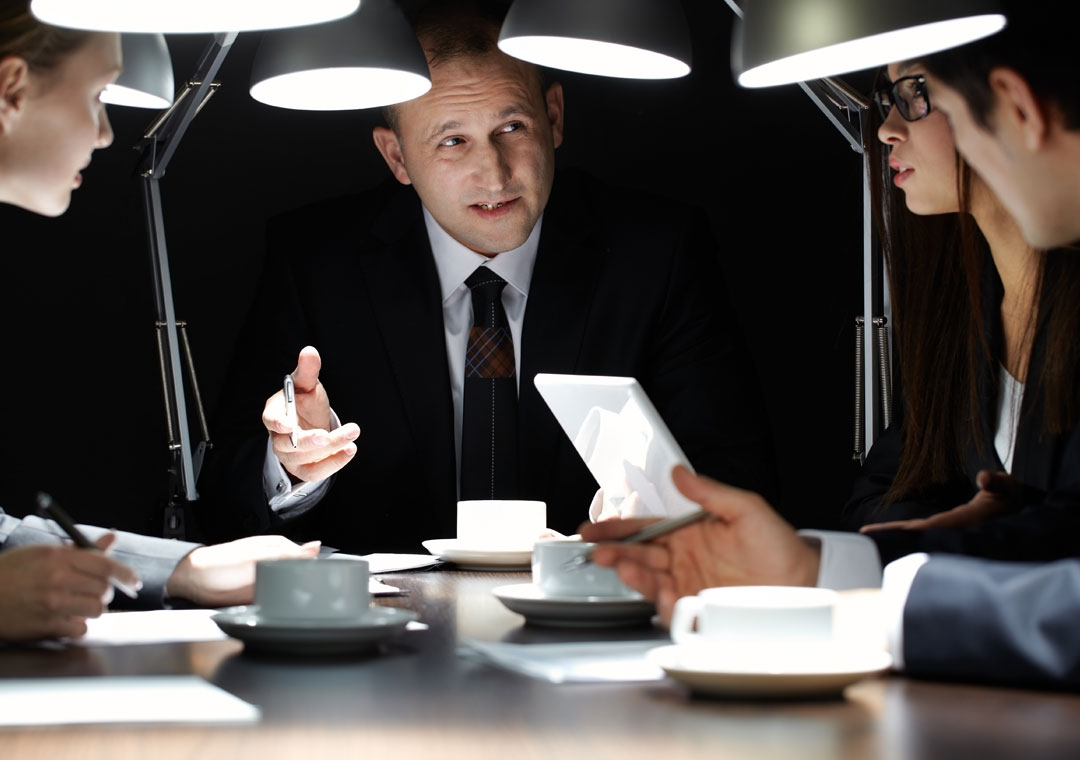 call center business team leaders in deep discussion meeting