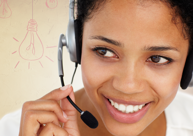 close up shot of smiling call center rep