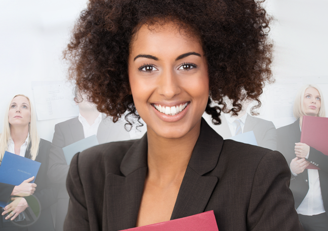confident woman with other job applicants