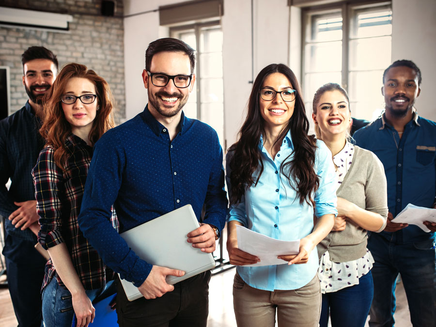 excited business team at a call center