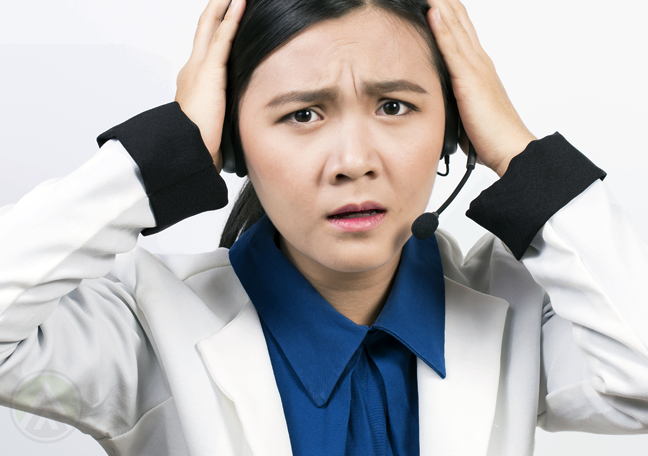 panicking customer service reps with stressed headache