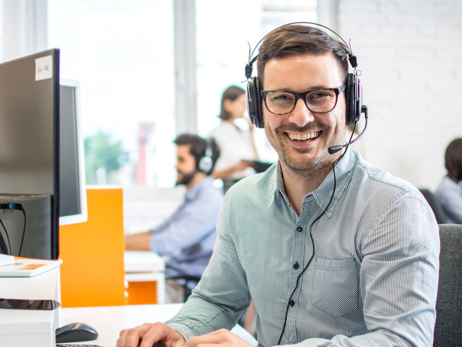 chinese market depiction customer service CX agent smiling in call center