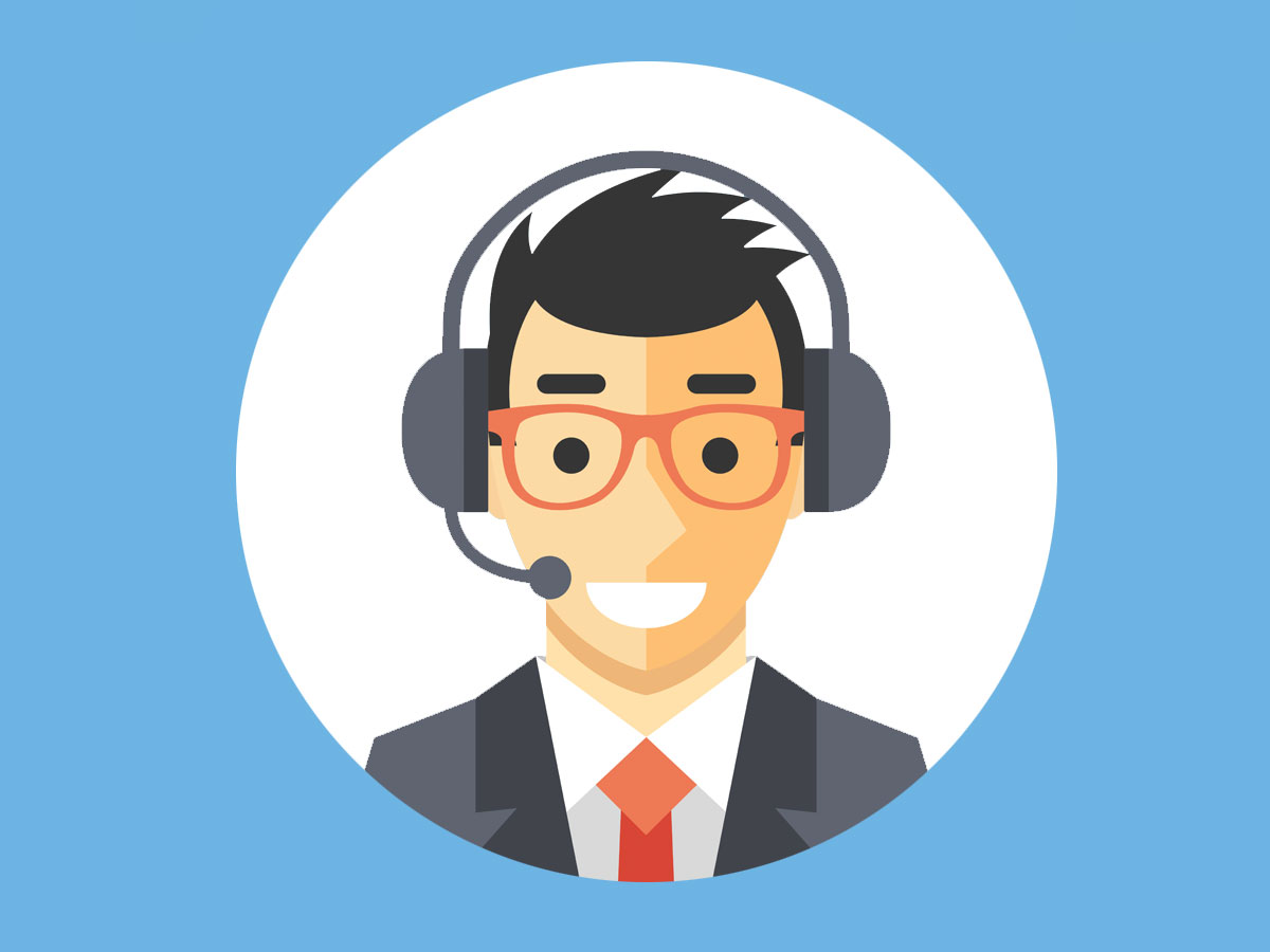 flat design cartoon smiling call center agent in glasses