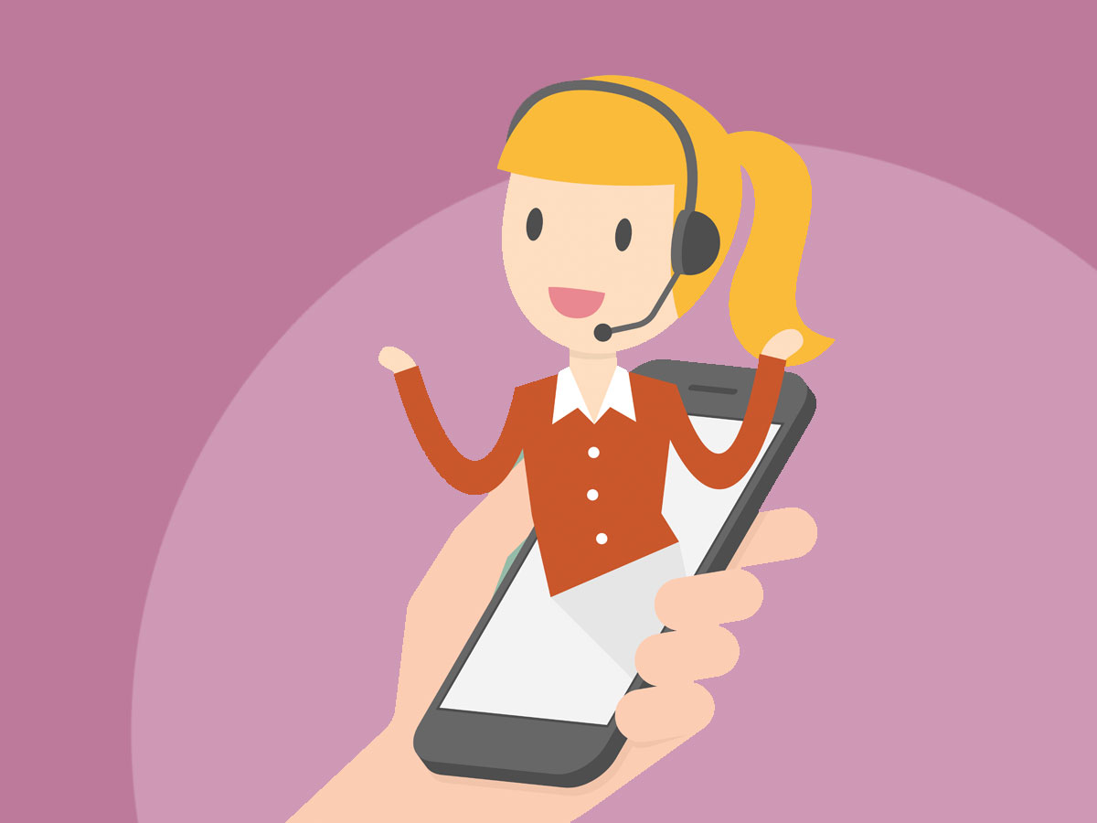 cartoon call center agent making customer support assistance from smartphone