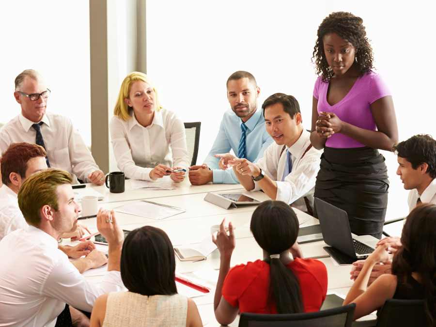 business team in discussion in meeting room