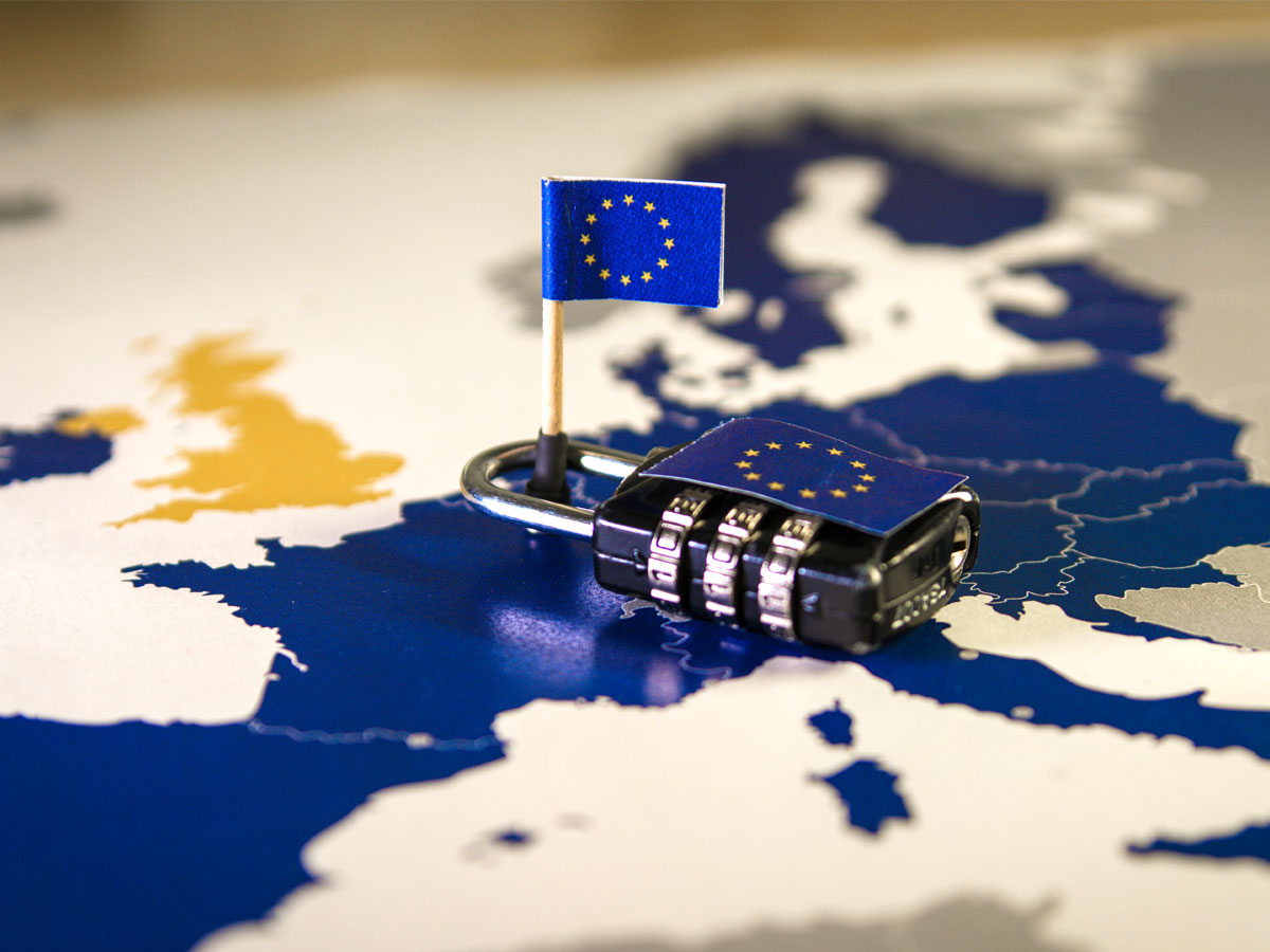 GDPR padlock over European map against call center fraud