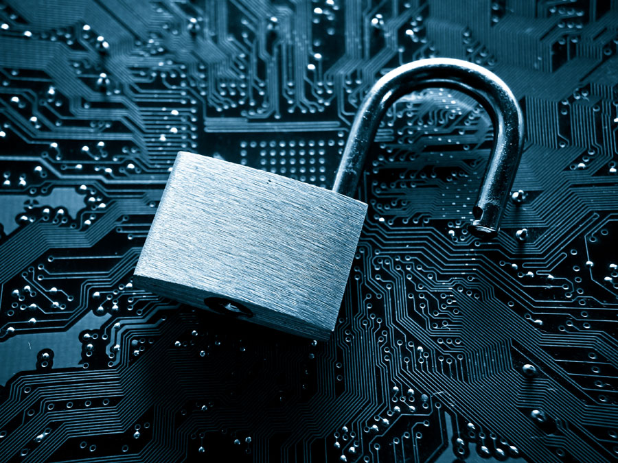 2024 data security threats depiction padlock open unlocked computer motherboard