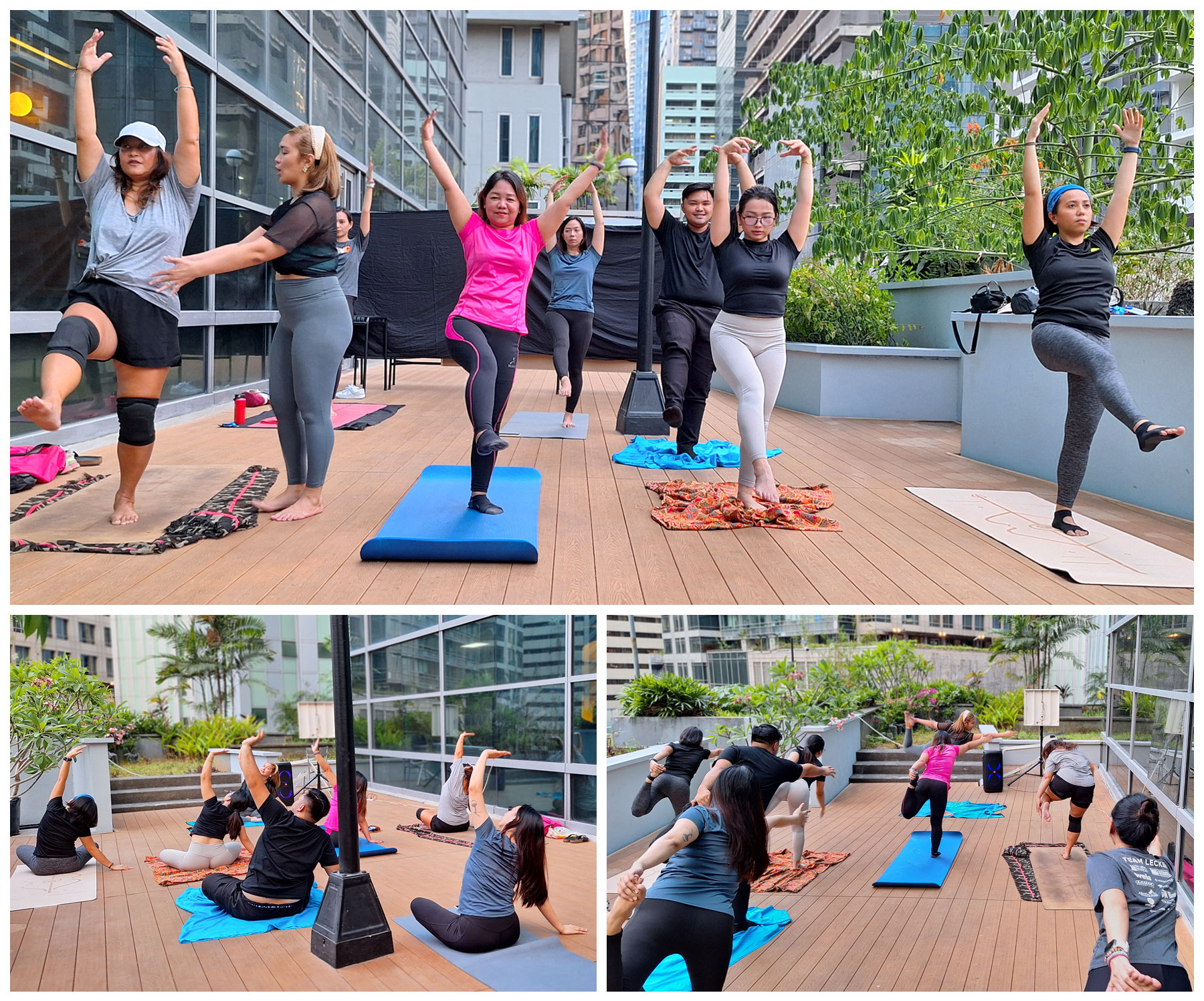 Open Access BPO Yoga participants doing beginner-friendly poses 