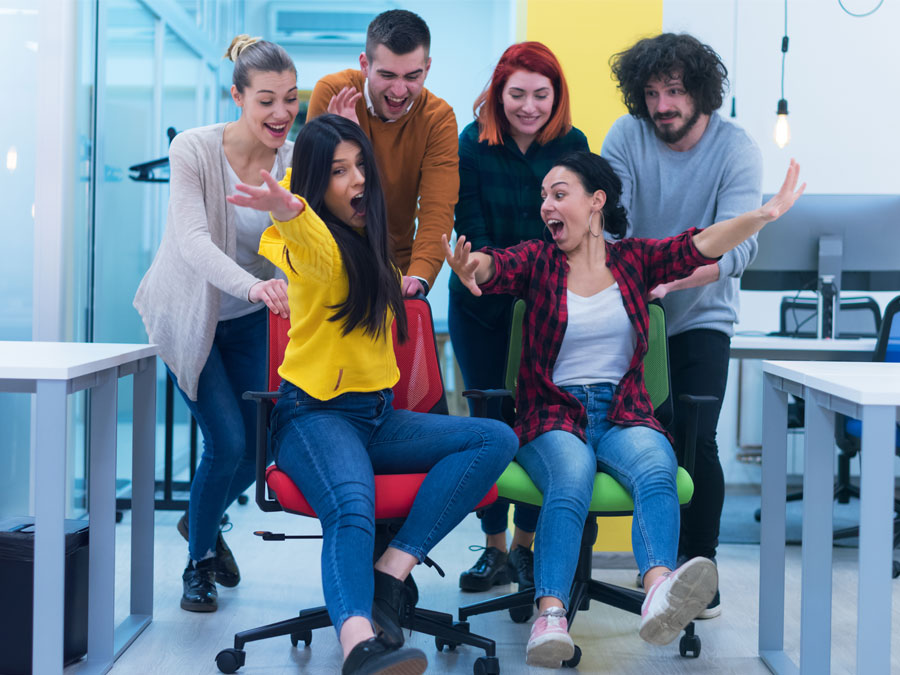 Philippine call centers coworkers team building having fun in office